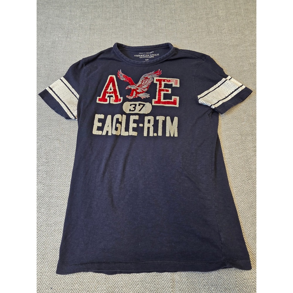 American Eagle T-Shirt Men's Small Navy Graphic Print Athletic Fit Short Sleeve